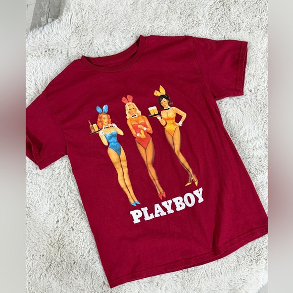 PLAYBOY Tops - Playboy Red Graphic T-Shirt Sz M